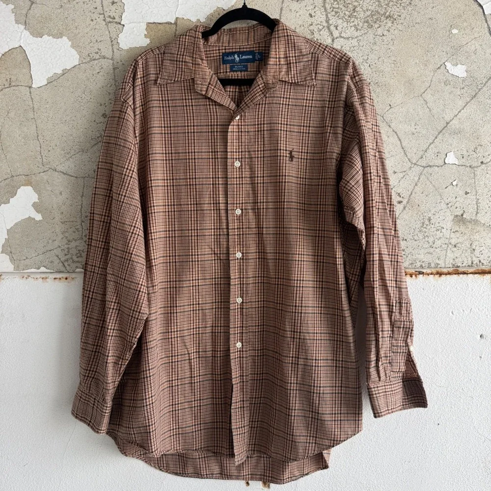 Vtg 90s Ralph Lauren Plaid Button‎ Down Shirt Mens L Blake Heritage Fit Classic